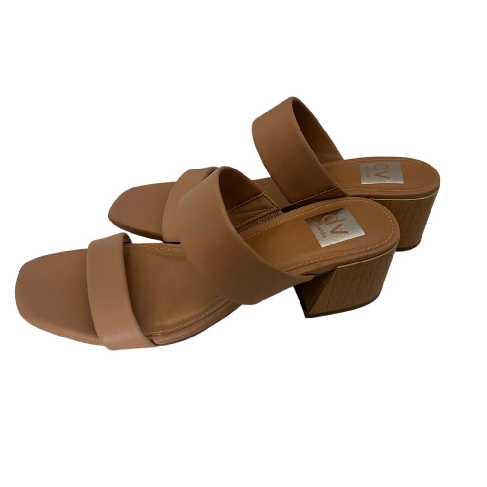 Dolce Vita Sharona Tan Double Strap Slide Sandals Faux Wood Block Heel 9M